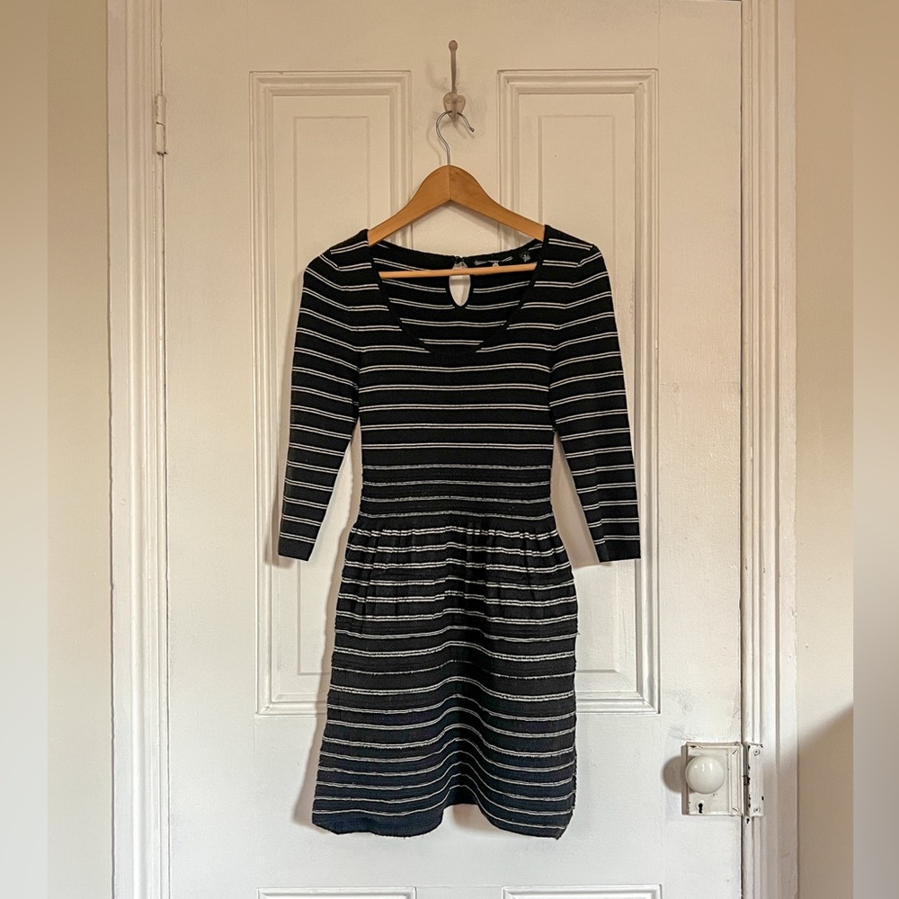 Anthropologie | Black and White Striped Sweater Dress